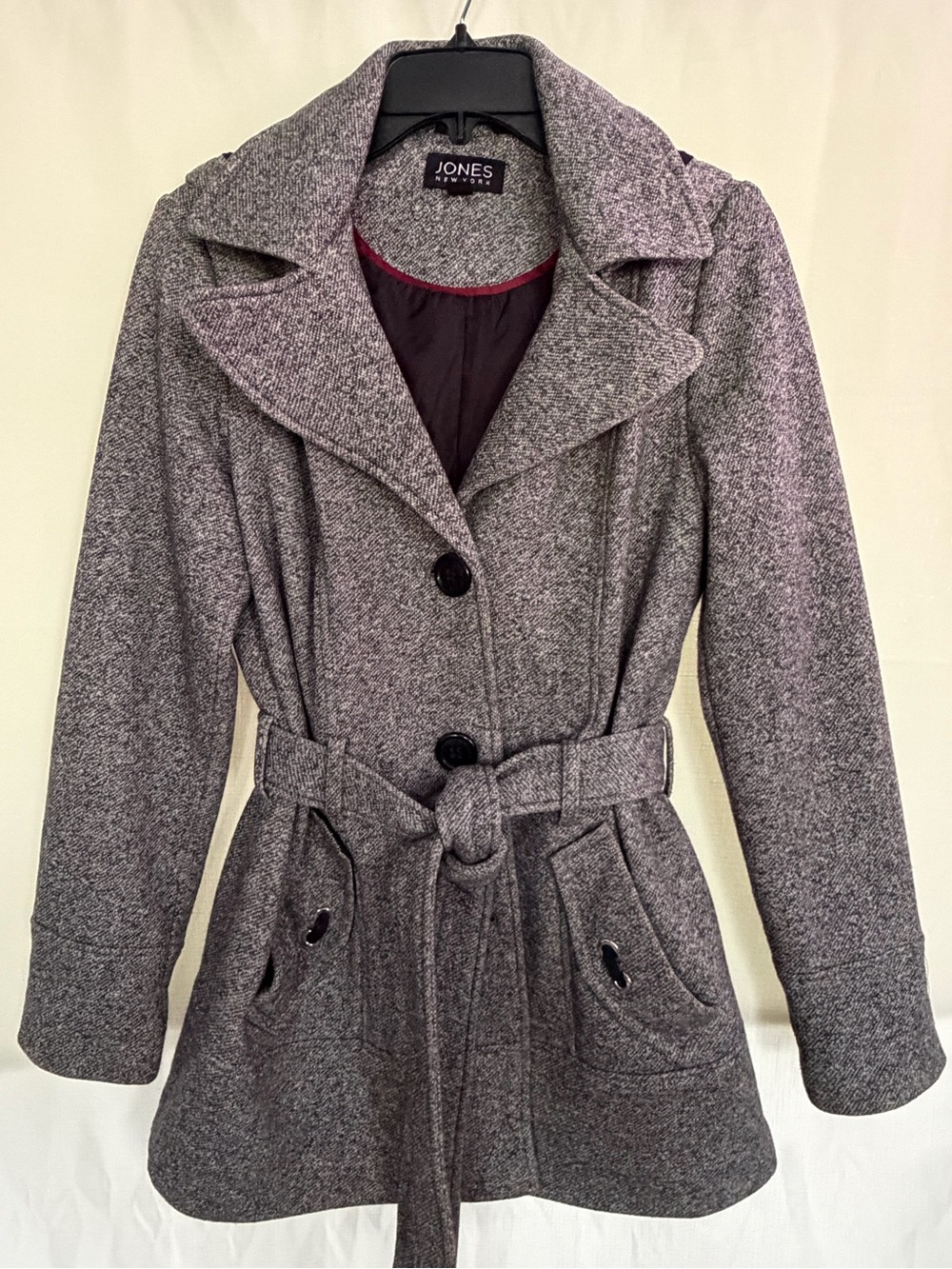 Jones New York Gray Textured Belted Trench Coat